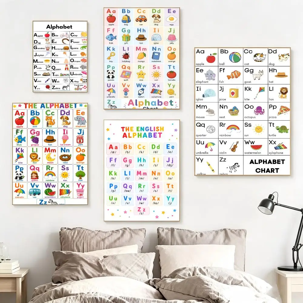 Preschool Learning Alphabet Chart Poster impermeable para el hogar sala de estar dormitorio bar decoracion estetica