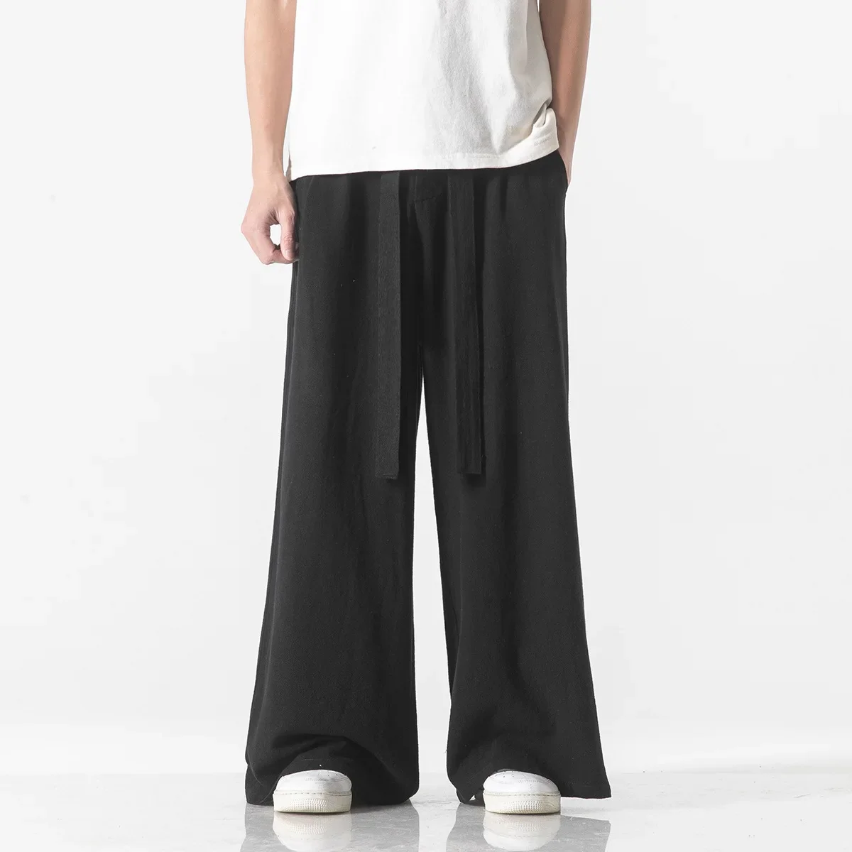 ฤดูใบไม้ผลิผ้าฝ้ายลินินกางเกงผู้ชายเอวยางยืดสบายๆกางเกงขากว้างหลวม Sweatpants จีนแบบดั้งเดิมกางเกง pantalons homme