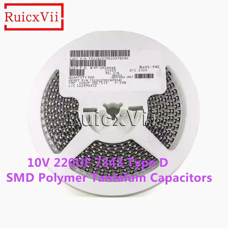 SMD 폴리머 탄탈럼 커패시터, 낮은 ESR, 25mOhms, 오리지널, 10V 220UF 7343, 10V, 10TPE220ML, POSCAP, 로트 당 5 개