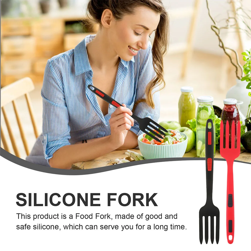 

2Pcs Silicone Fork Long Handle Household Kitchen Supply Anti-Scalding Multi-Function Salad Fork Kitchen Accessory