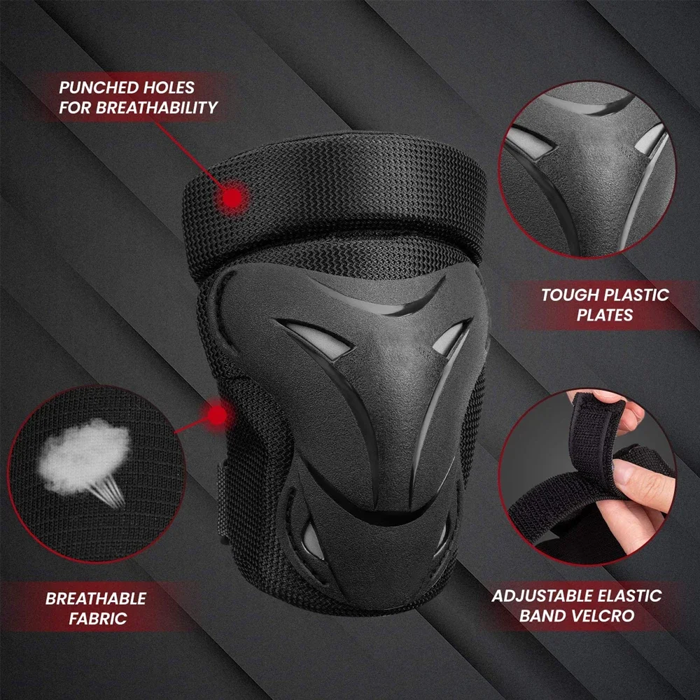 6Pcs Adult/Child Knee Pad Elbow Pad Wrist Guard Sport Protective Gear Set for Roller Skating Skateboard Scooter Cycling BMX Bike