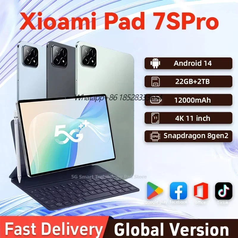 Tablet PC Pad 7S Pro  New Original Global Edition, Snapdragon 8gen2 Android 14  HD 4K  22GB + 2TB 5G Tablet with Dual SIM WIFI