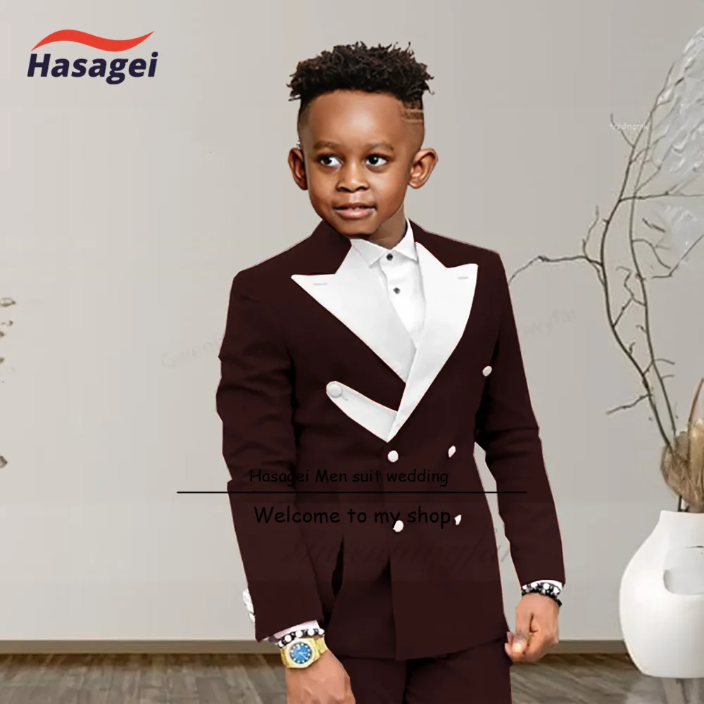 Boys Suits Fashion Luxury Red Suit Set White Pointed Collar Buckle With Double Row Front Slotted Business Casual