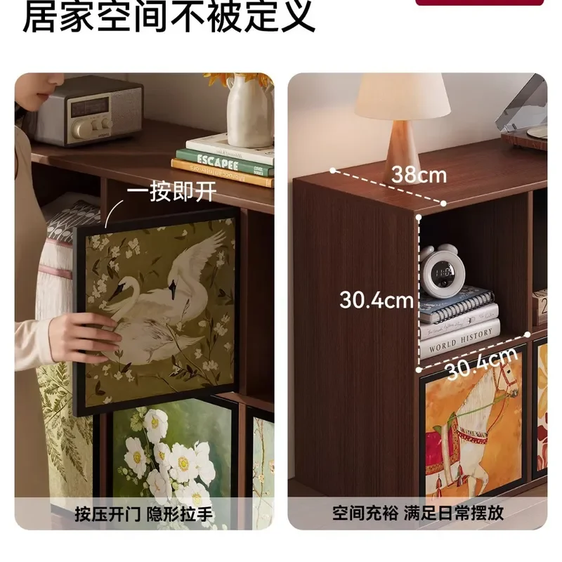 Antique Rattan TV Side Cabinet Low Storage Unit for Living Room Sofa Bedroom Locker Combination Furniture