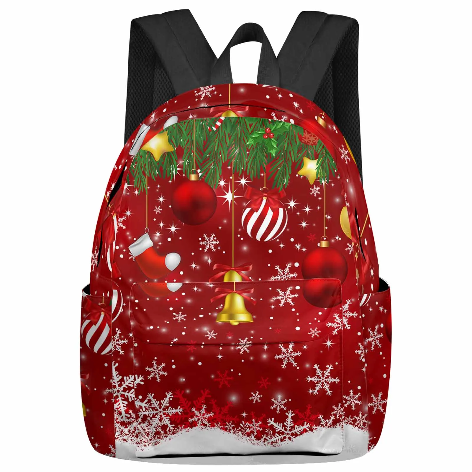 

Christmas Ball Snowflakes Pine Branches Large Capacity Backpack Men Laptop Bags High School Teen College Girl Student Mochila