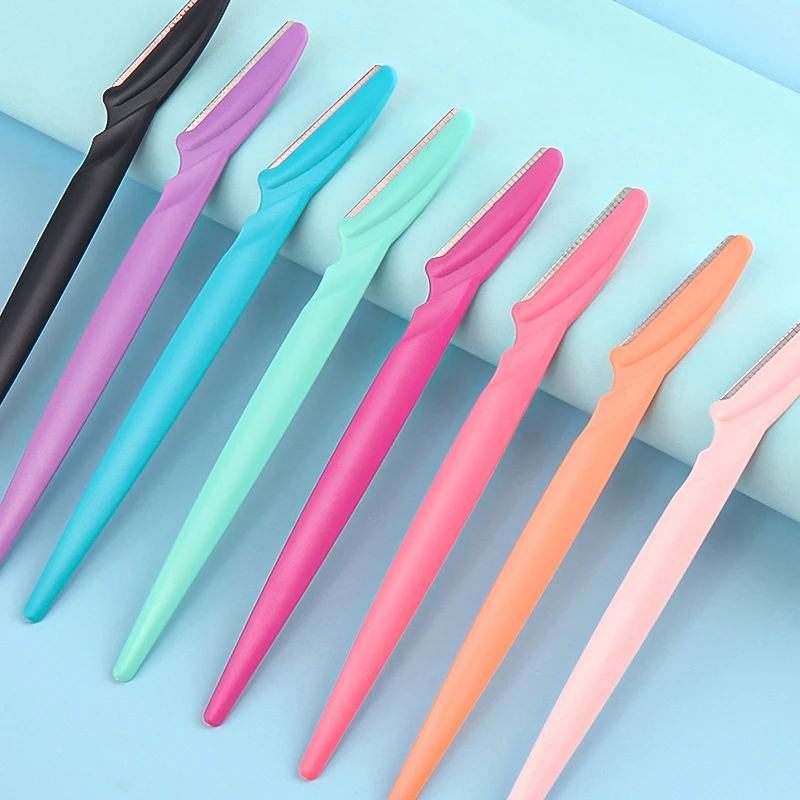5pcs Straight Handle Eyebrow Razors Safety Cover Multicolor Facial Shaver Blade Trimmer Portable Eyebrow Shaper Grooming Removal