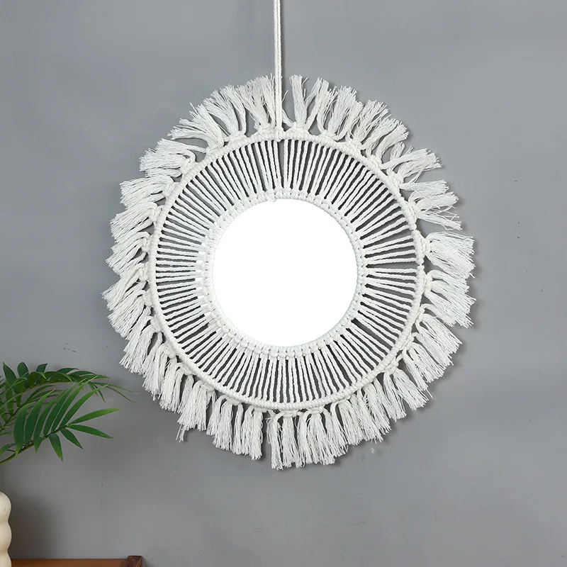 

YFY Woven Home Wall Hanging Hand Woven Tapestry Mirror Living Room Bedroom Wall Mounted Entryway Decoration