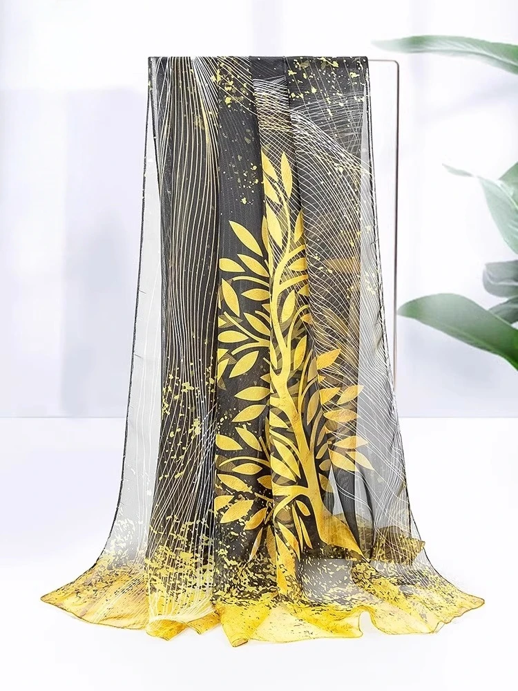 エレガントなシルクスカーフ女性用軽量メッシュ春秋ショルダーラップショールママ杭州シルクスカーフデジタルスプレー塗装