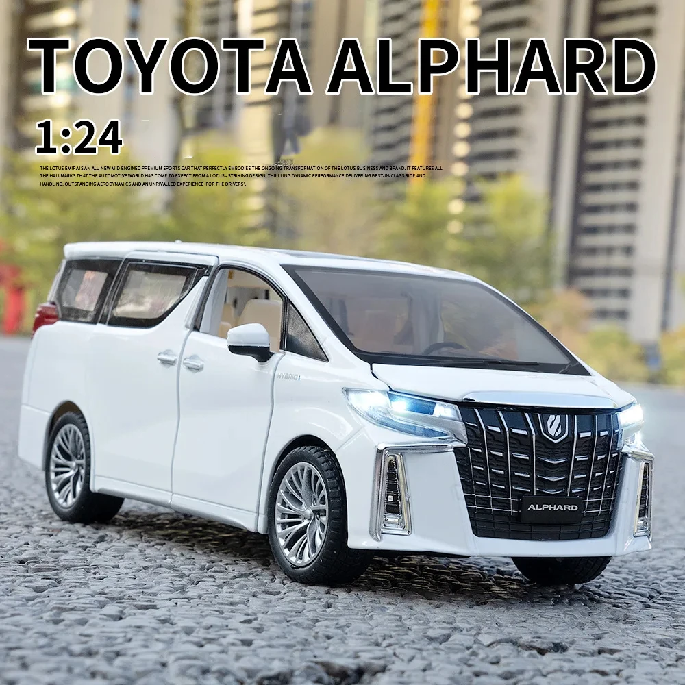 1:24 Toyota ALPHARD MPV Van Diecast Toy Car Model Miniature Pull Back Sound & Light Doors Openable Collection Gift Boy C317