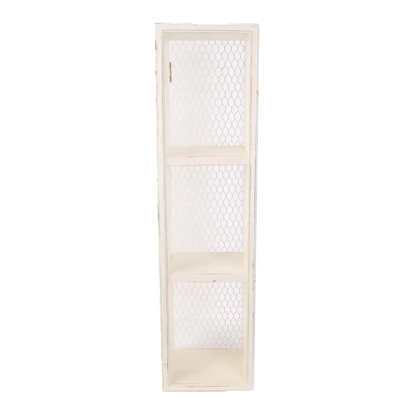 Vintage Farmhouse Wall Cabinet, Solid Wood Chicken Wire Display Shelf, Rustic Shabby Chic Storage 78cm