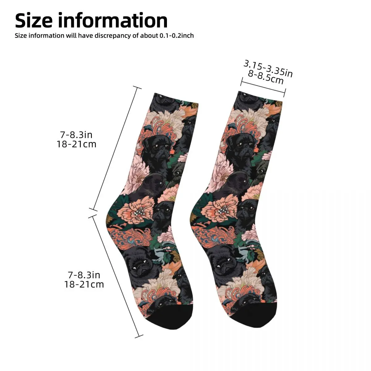 Because Black Pug Stockings Cute Flower Printed Trendy Socks Winter Non Slip Socks Ladies Cycling Quality Socks