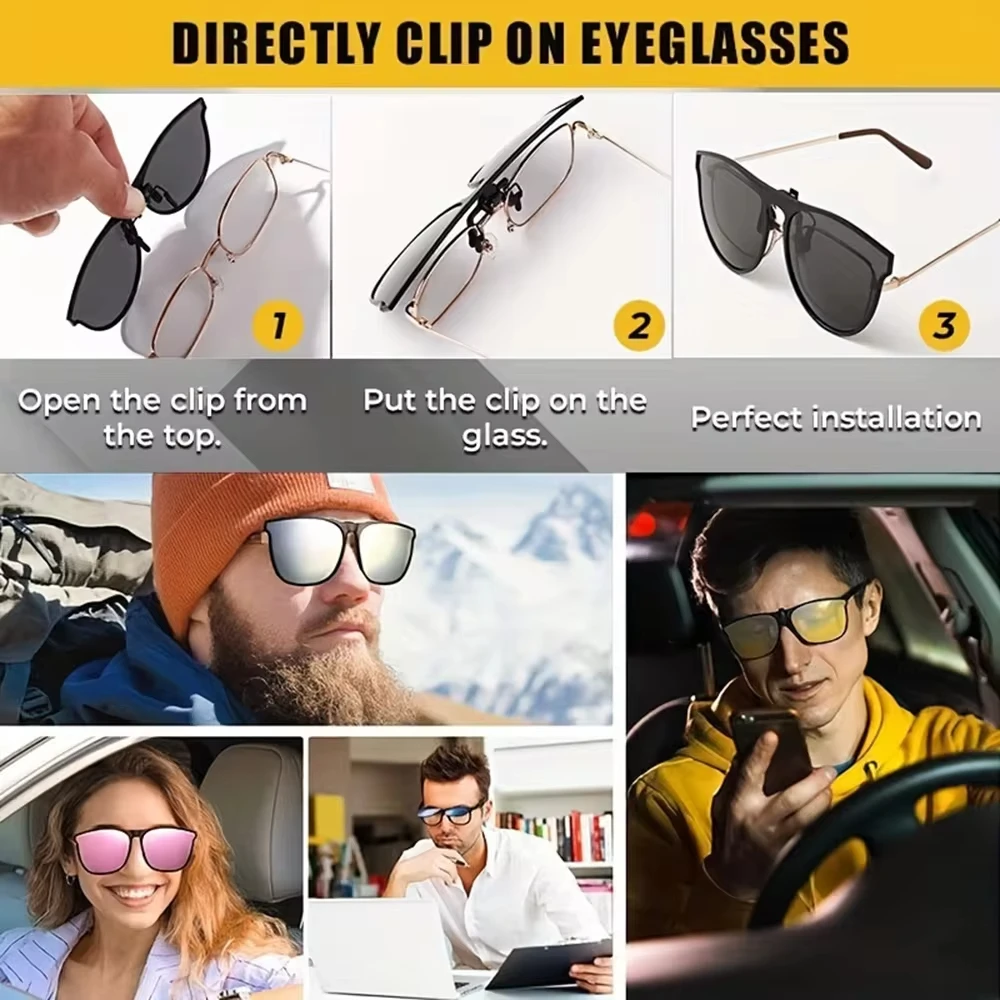 Fashionable Polarized Myopia Glasses Clip Driver\'s Goggles Night Vision Glasses Outdoor Sunshade And UV Resistant Sunglasses