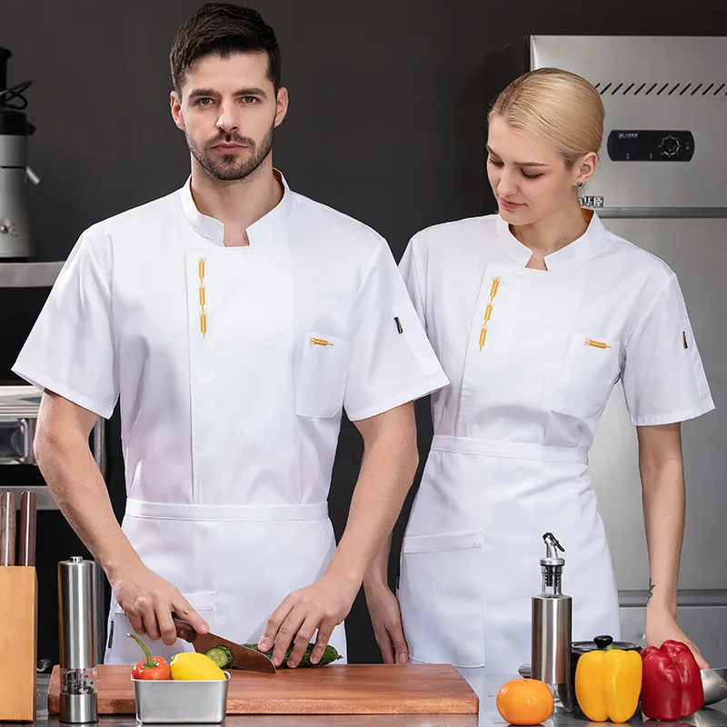 Hotel Restaurant Kitchen Work Uniform Short Sleeve Chef Jacket Bakery Pastry Chef Summer White Kitchen Coat