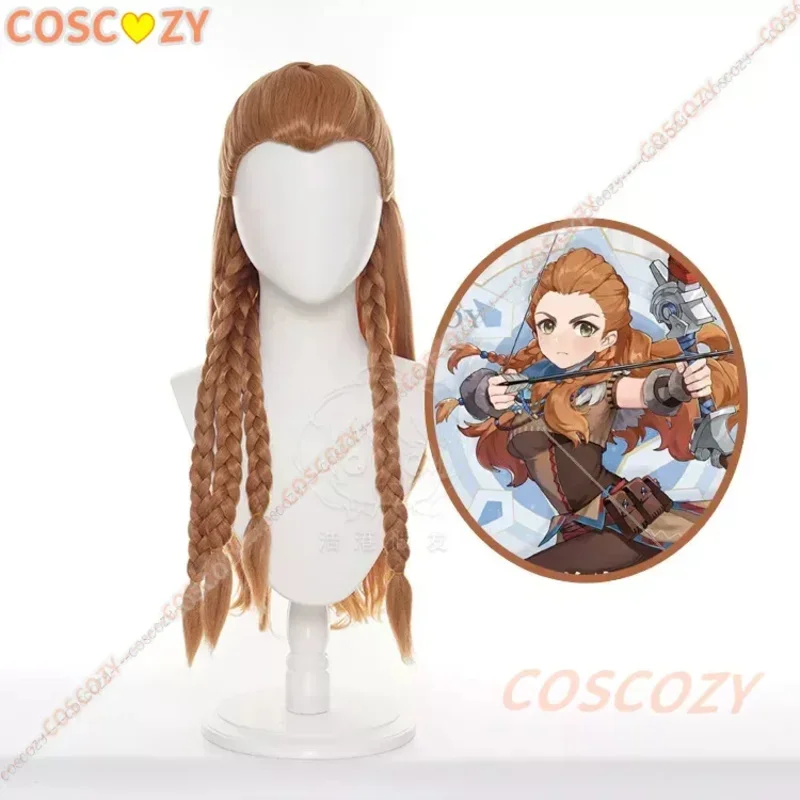 2025 yiyi Genshin Impact Parrucca Marrone Trecce Lunghe 70 cm Capelli Resistenti Al Calore Anime Gioco Uomo Ragazzo Parrucche Cosplay Aloy