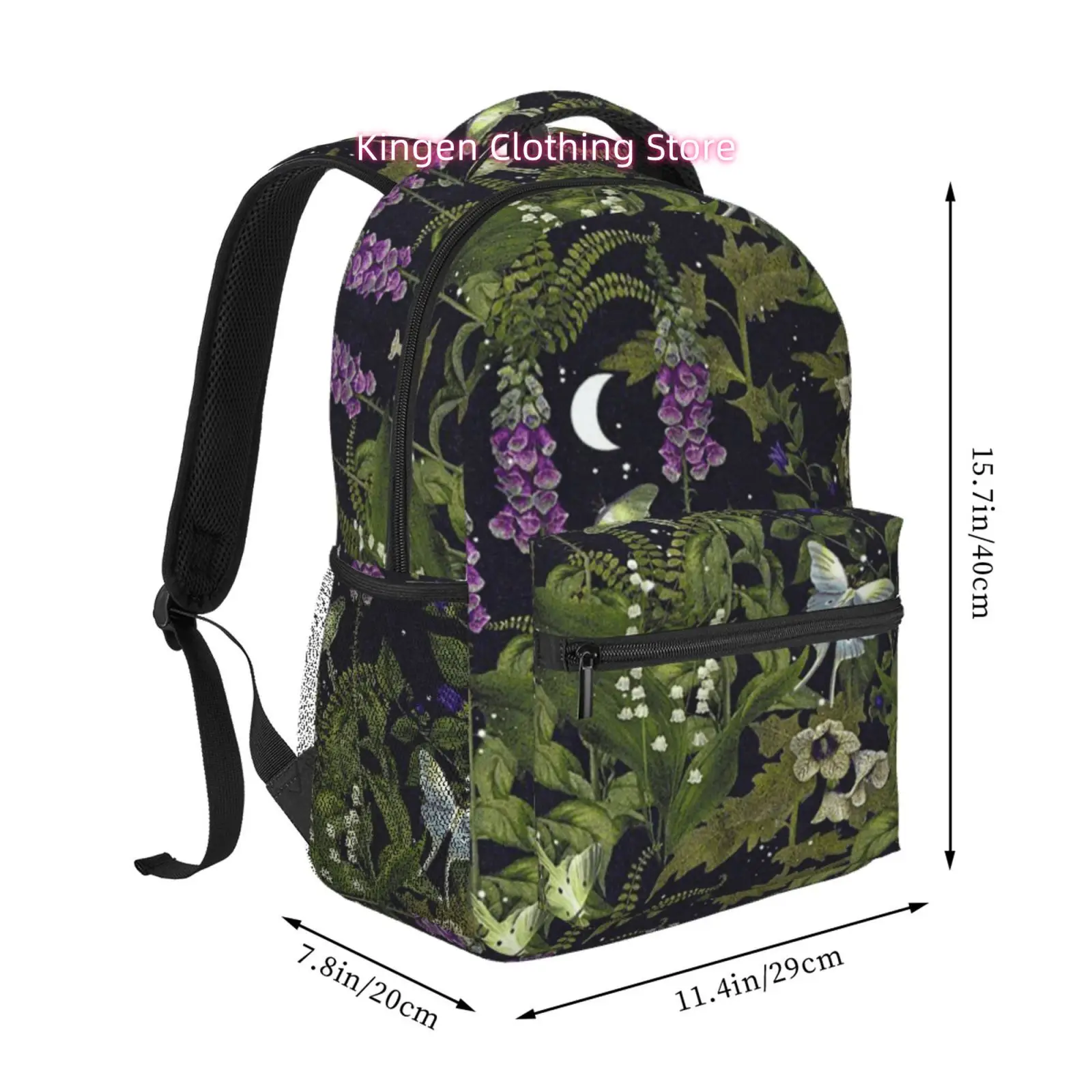 Dark Night Bellflower Moth Forest Print Travel Backpack, Large Capacity with Adjustable Shoulder Straps And Multiple Compartment