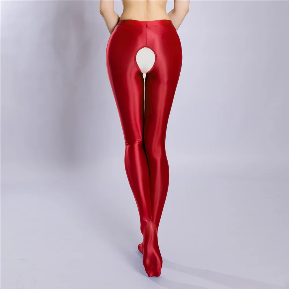 حجم كبير لامعة مفتوحة المنشعب جوارب طويلة عالية الخصر النفط ضوء لامعة طماق كامل طول الجوارب سروال شكل قلم رصاص مثير النساء الملابس الداخلية