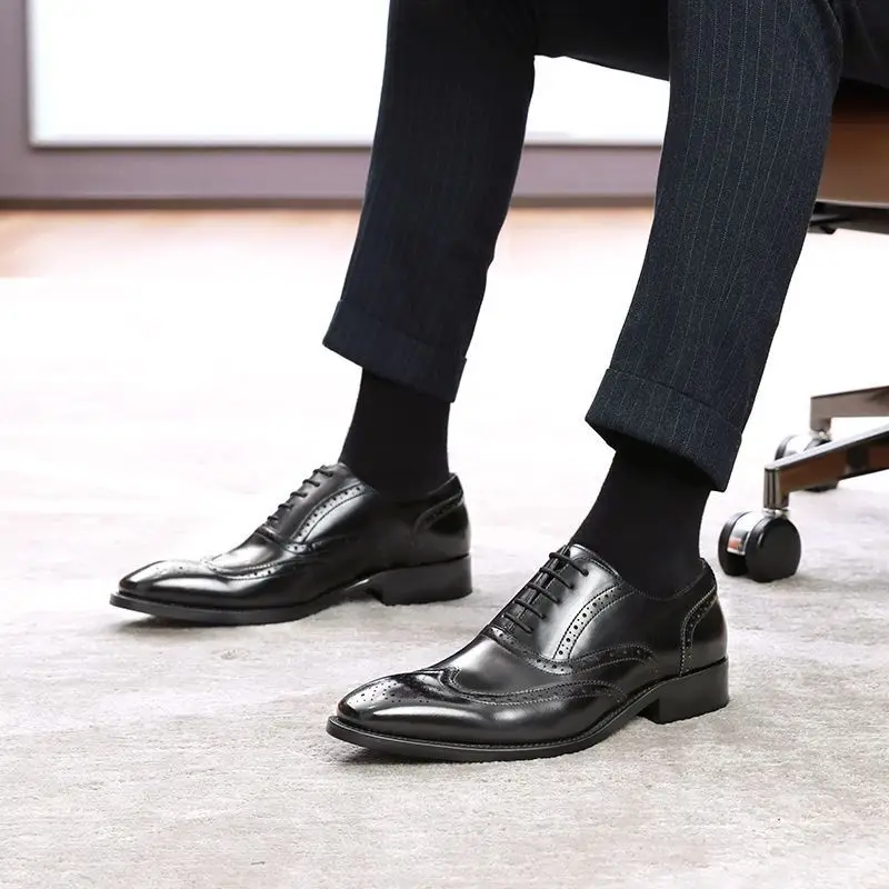 Men's Summer Breathable Business Dress Shoes – Pointed Toe Korean British Style Casual Black Leather Oxfords for Weddings