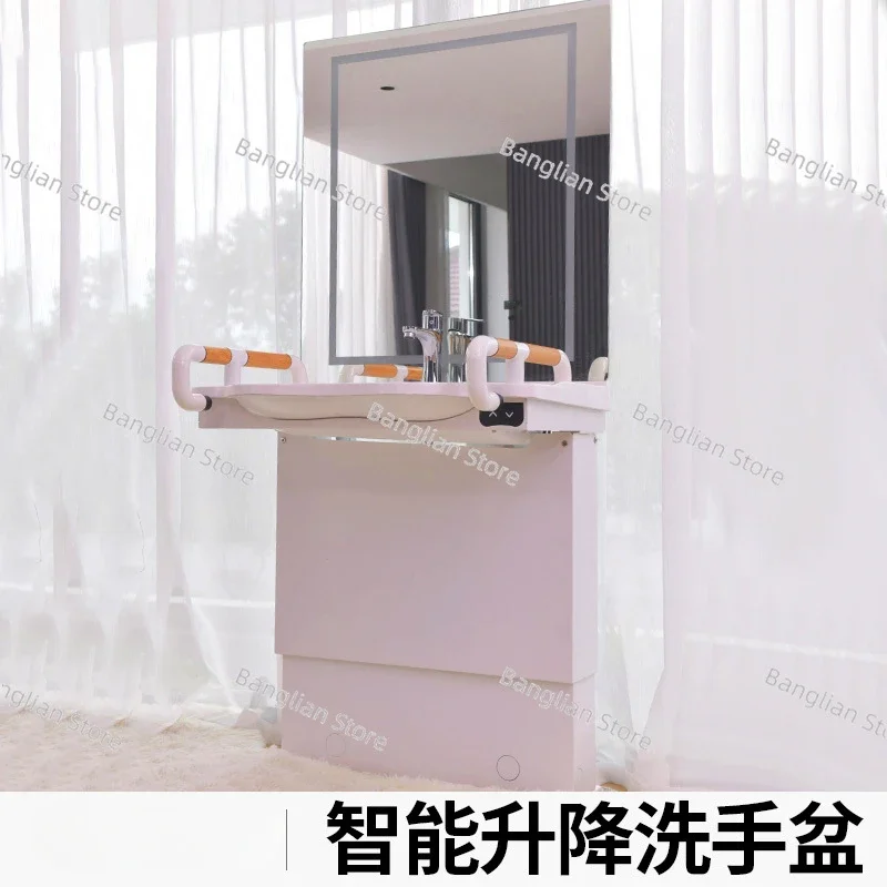 Disabled Intelligent Lifting Platform, Ceramic Integrated Basin and Mirror Cabinet, Bathroom Toiletries