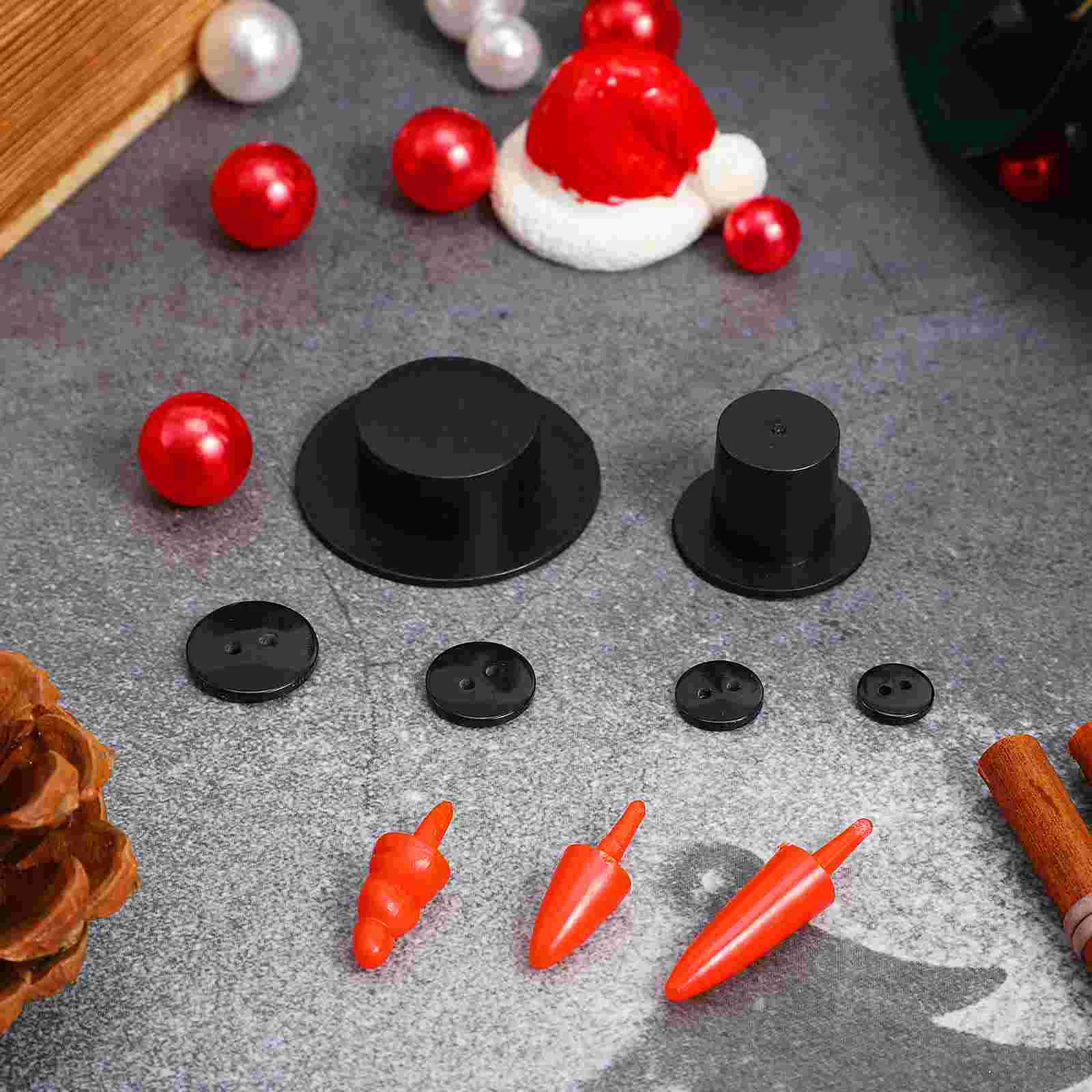 320 Pcs Christmas Snowman Accessories Crafting Kit Making Decorate DIY Mini Black Hats Plastic Material Set