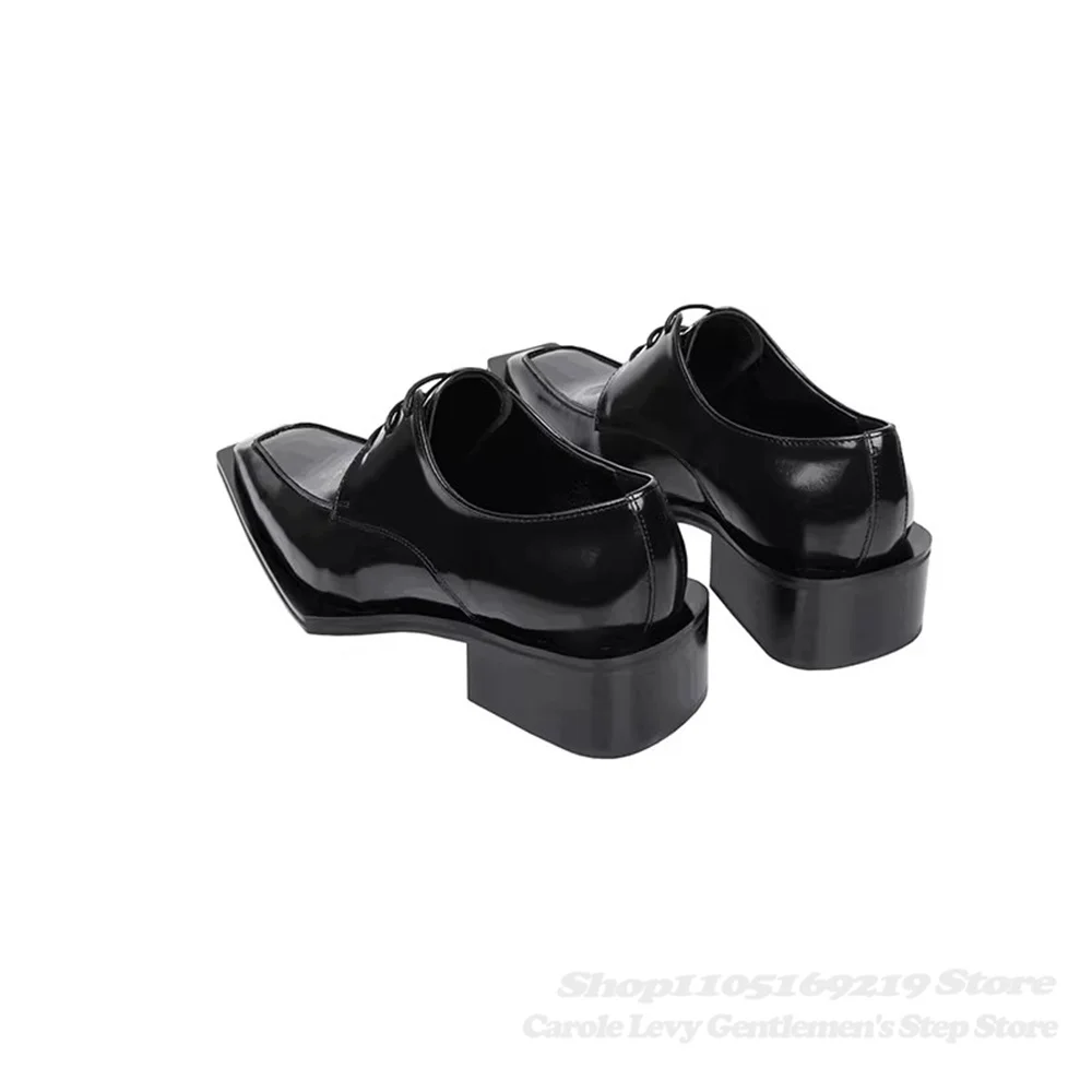 Black Patent Leather Men 4Cm Heel British Style Commuting Derby Shoes New Formal Business Trendy Luxury Handmade Oxford Shoes view 4