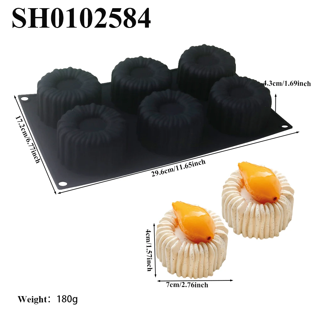 1 oder 6 Zellen Zylindrische Spule Textur Design Mousse Kuchen Form Französisch Dessert Backform DIY Pudding Dessert Schokolade Form – Detail 13