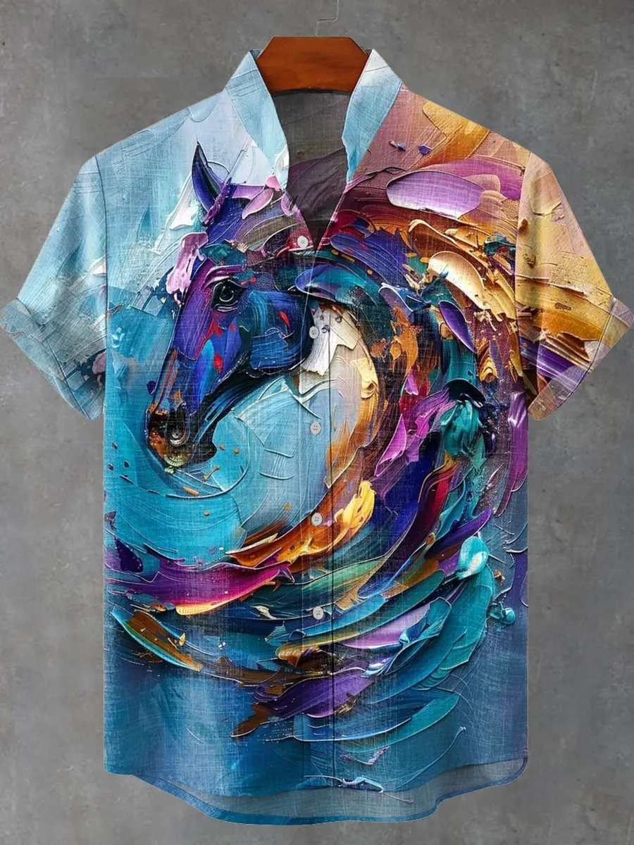 

Summer hot selling new color retro digital printed pattern casual and fashionable summer short sleeved shirt top