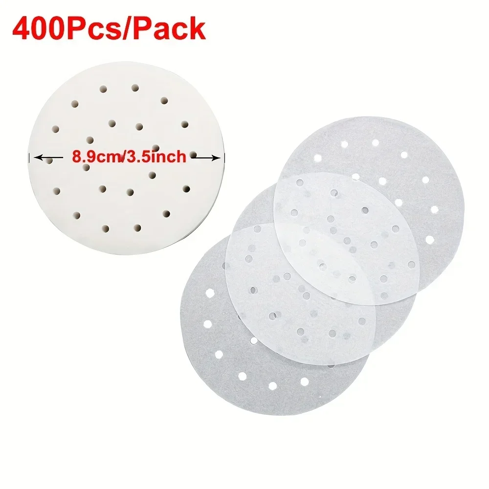 400Pcs Round Bamboo Steamer Pad Paper Steamer Liners Perforated Wood Pulp Papers Non-Stick Steamer Mat Dumplings Cooking Mat