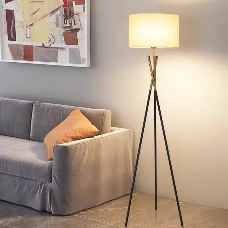 

Tripod Led Floor Lamp for Livingroom Sofa Side Standing Lights Modern Simple Fabric Lampshade Bedroom Bedside Ambient Lamps