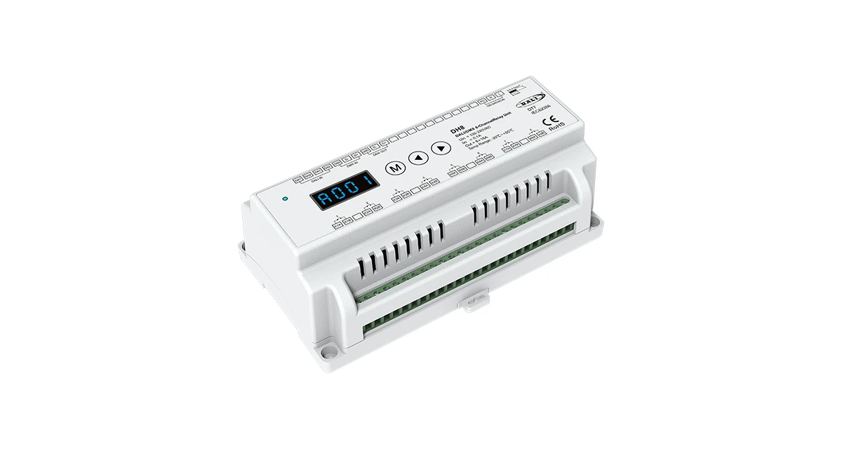 NEW 100-240VDC DALI / DMX RDM 8-Channel Relay Unit Controller  8CH*16A Numeric Display / Din Rail DH8 (DT7) For LED Lights Lamp