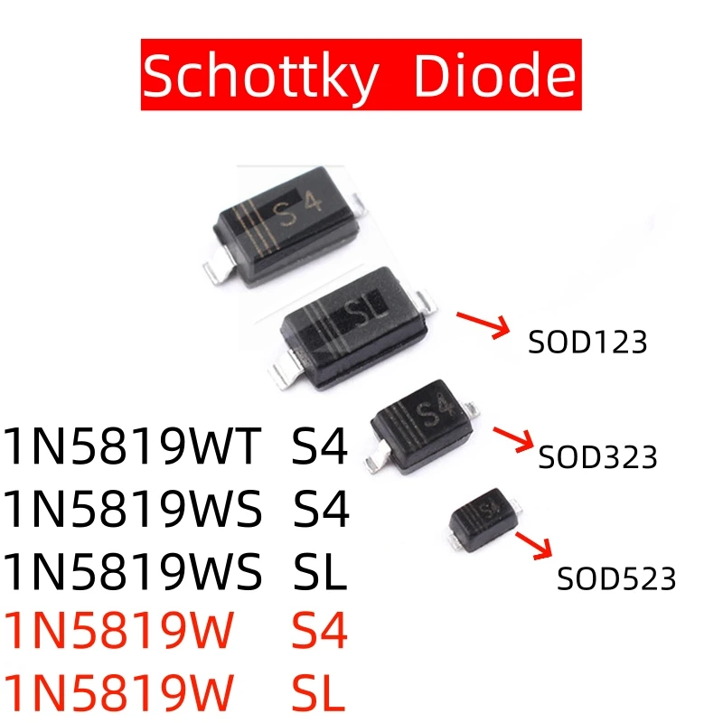 50PCS S4 SL 1N5819 B5819W B5819WS B5819WT B5819 SD103 SD103AW SD103BW SOD123 SOD323 SOD523 Schottky diode