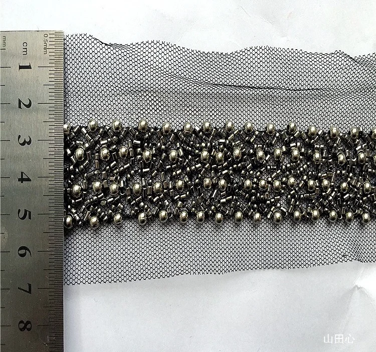 Handmade Hook Bead Mesh Fabric Barcode Bead Lace Pearl Lace with Stones for Wedding Dress Accessories