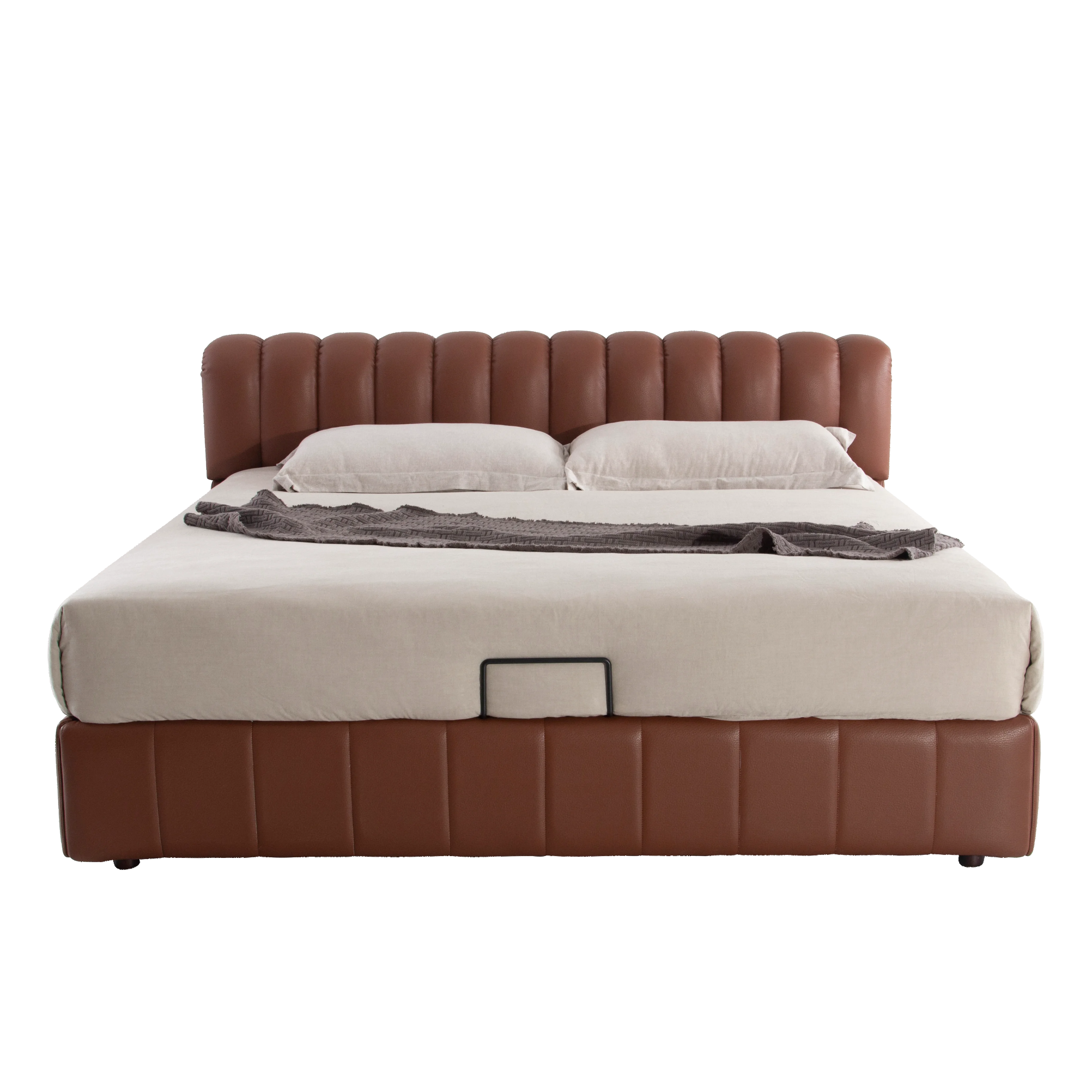 Cama de Cuero Marrón de Alta Calidad, Muebles de Dormitorio, Cama King Size para Dormitorio y Hotel, Promoción de Ventas