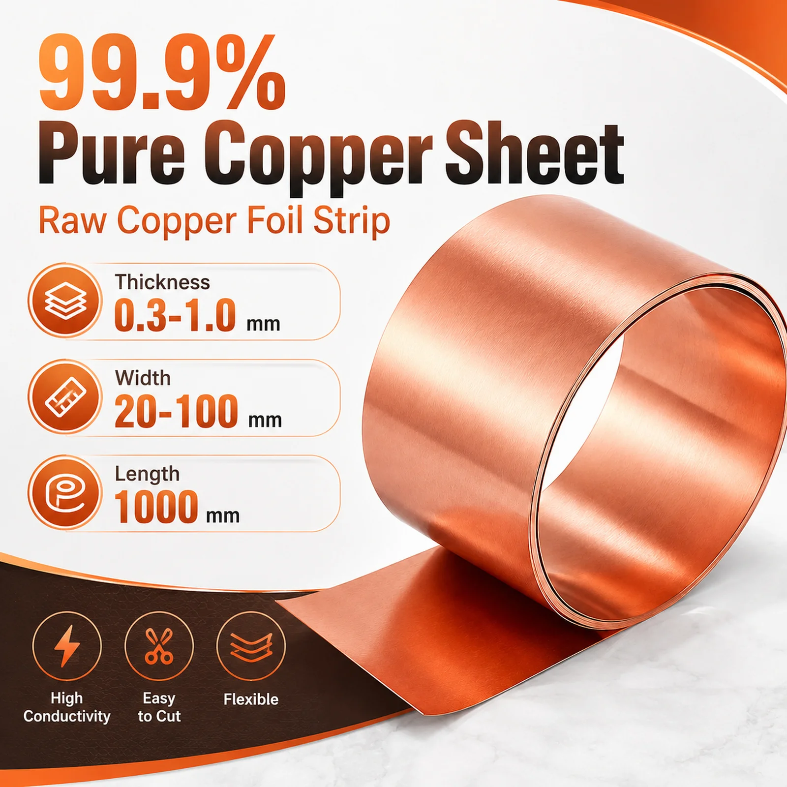99.9% High Purity Red Copper Sheet Copper Foil 0.01~0.5mm Thickness Pure Copper Piece 1/5M Length 1PC