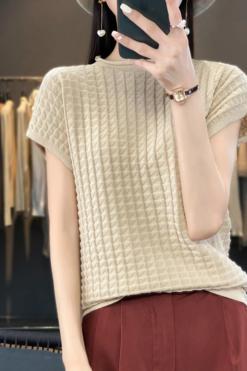 100% Cotton Woman\'s Tees Summer Thin T-Shirt Jumper Sweater Female Pullover Sleeveless Half Turtleneck Knitted Tops Blouse Shirt