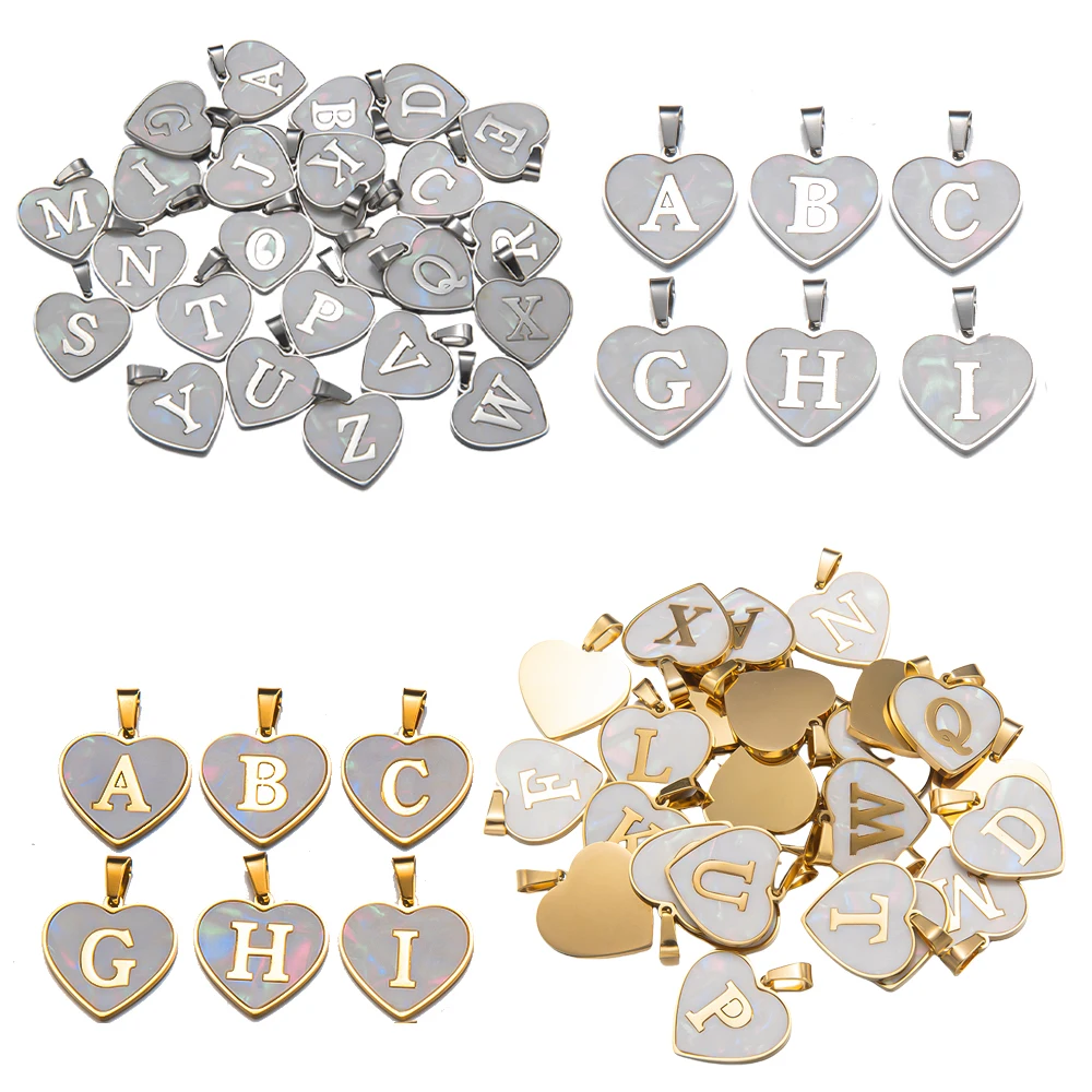 5Pcs/Lot Stainless Steel A-Z Alphabets With Pinch Bail Clasps Heart Pendant For DIY Necklace Bracelet Jewelry Making Accessories