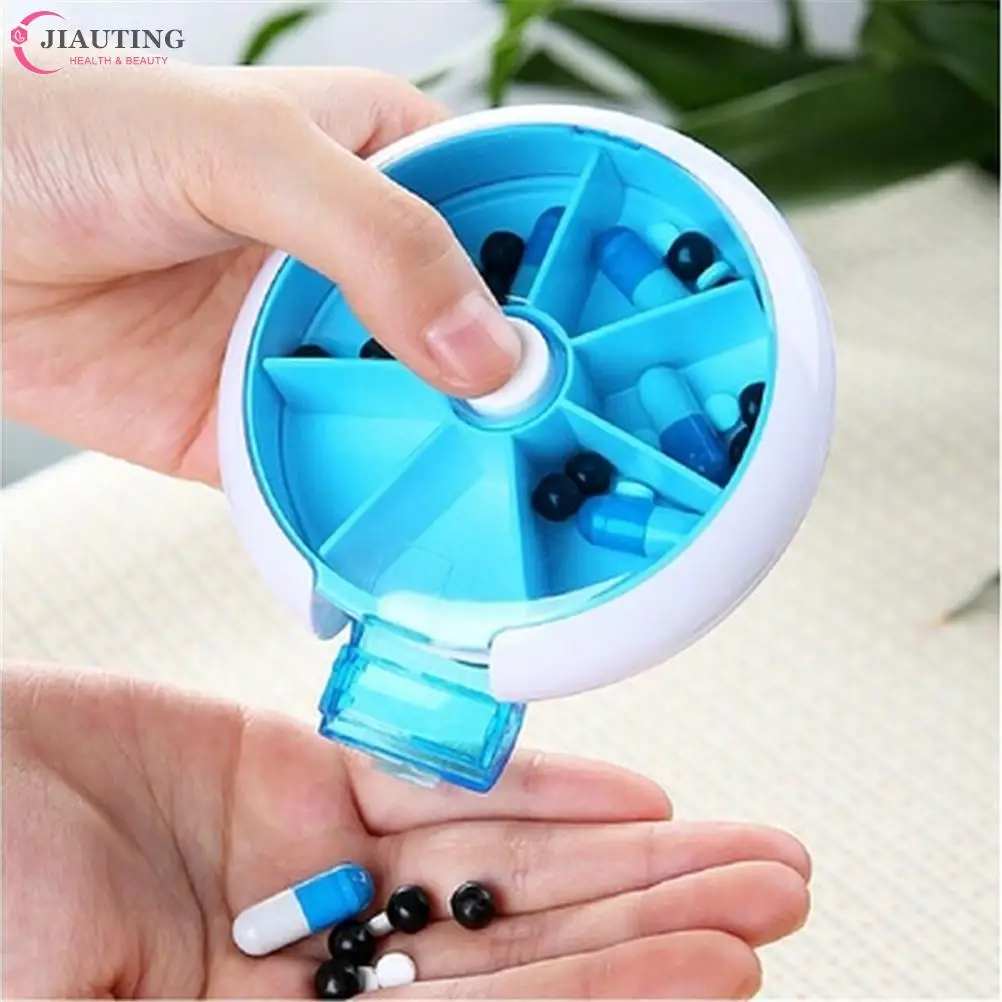 Protable Round 7 Day Weekly Rotating Pill Box Travel Pill Case Splitter Pill Organizer Medicine Box Pill Cutter Tablet Container