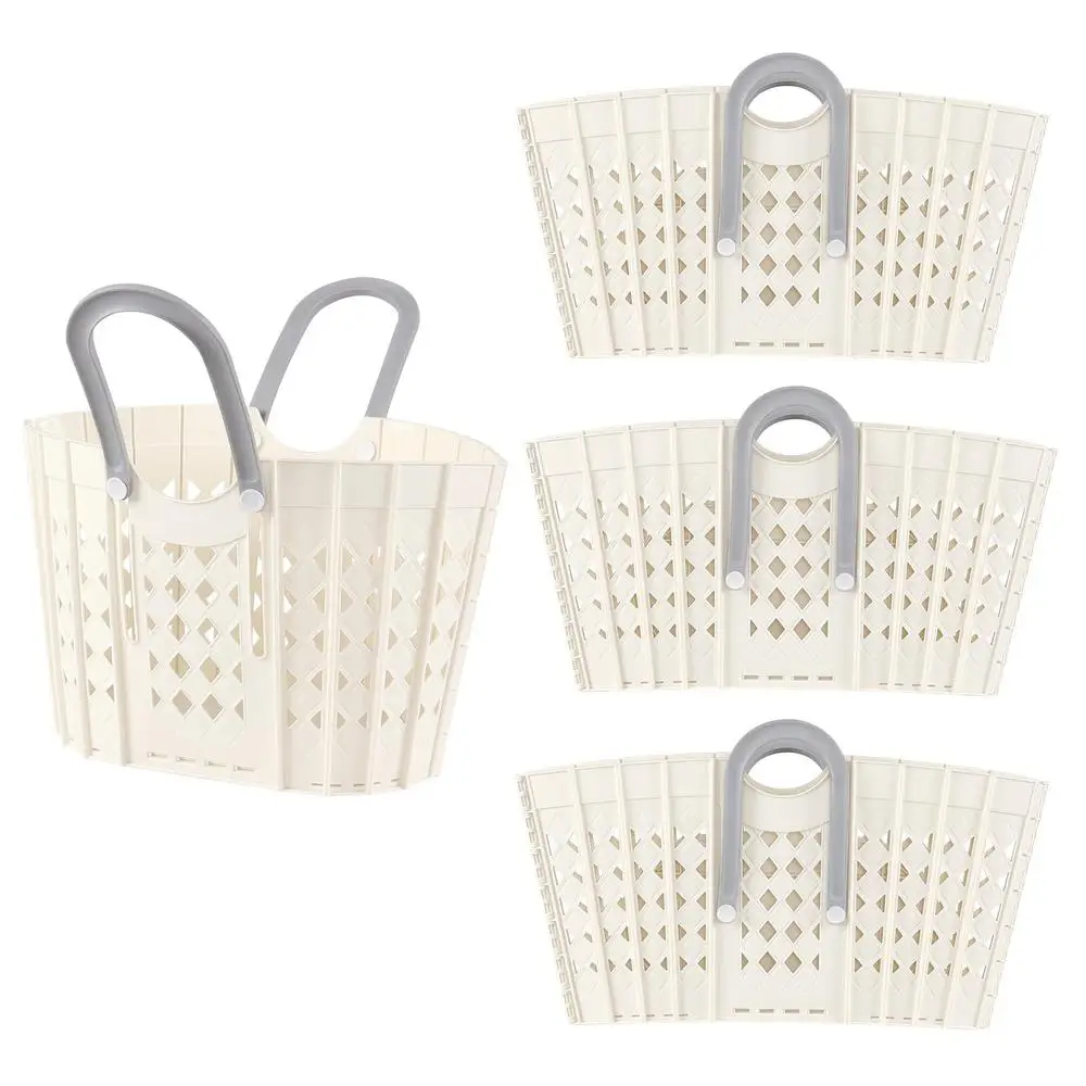 Foldable Laundry Baskets Pack of 4 with Portable Carry Handles Grocery Storage Basket White Durable Ventilated Design Foldable