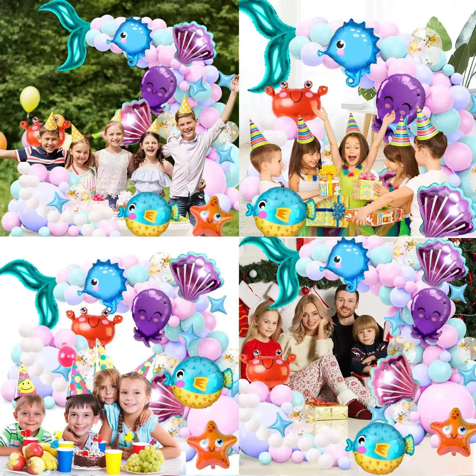 147pcs Starfish Crab Dolphin Fish Seashell Foil Balloon Garland Set Ocean Theme Birthday Baby Shower Wedding Party Decorations