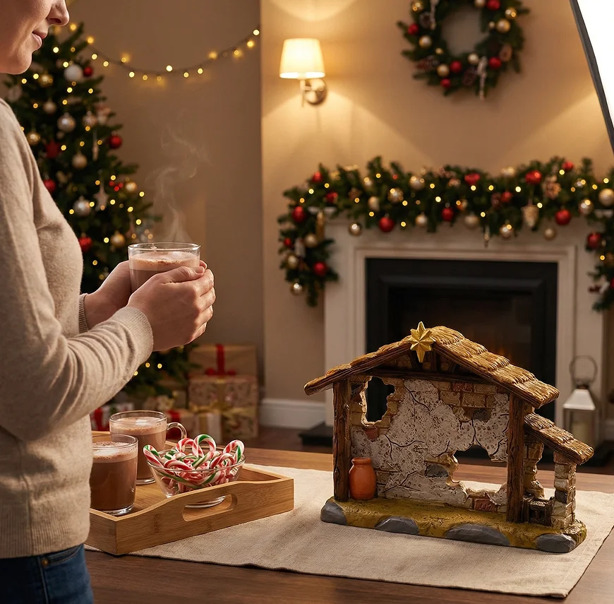 

Presépio Baby Placement Shack Scene Sculptures, Decorations, Resin Statues, Religious Gifts, Decorations, Desktop Decorations