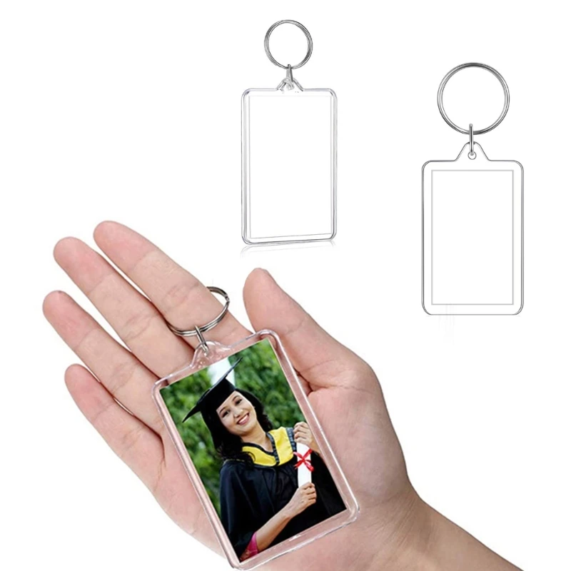 Clear Plastic Picture Frame Keychain Rectangle Shapes Blank Photo Keychains for Christmas Holiday Photo Display Supplies