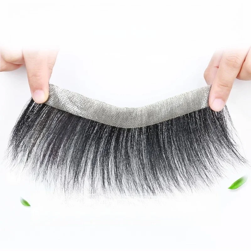 Male invisible seamless forehead hairline fake bangs biological scalp real hair M-shaped wig