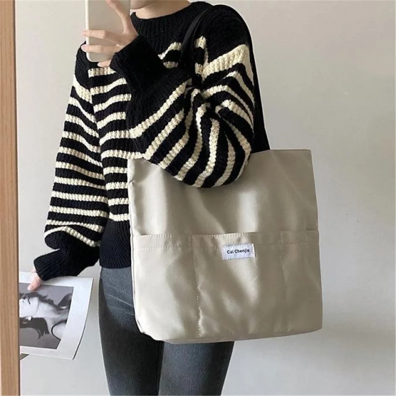 Women Tote Bag Aesthetic Solid Color Students Casual Handbag Shoulder Bag Large Capacity Oxford Reusable Shopping Beach Bag 2022