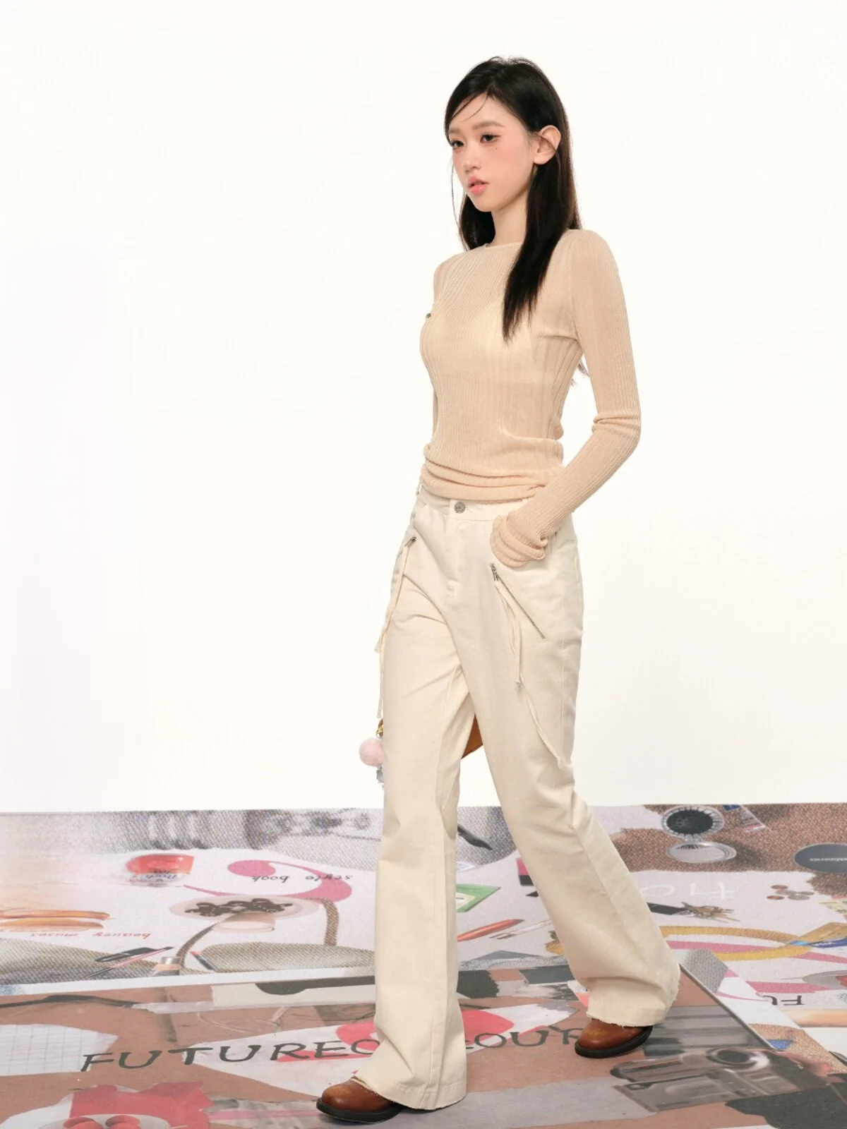 

High Waist Straight Leg Casual Pants Women's Floor Length Trousers Drawstring Design Cotton Blend Comfortable Fit Pants