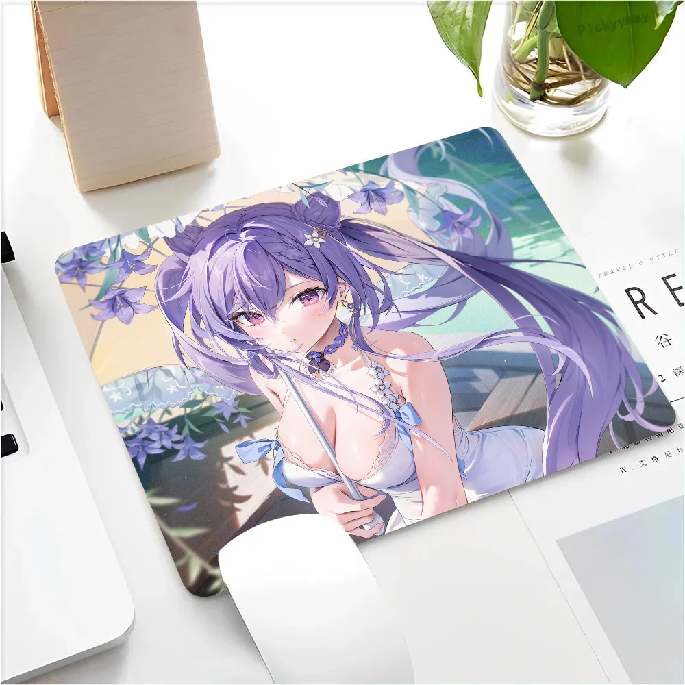 Keqing Genshin Impact Mousepad Small LockEdge Mouse Pad For Gamers Computer Desk Pad Anti-slip Rubber