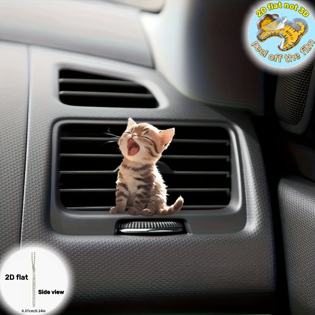 2D Lazy Cat Car Air Fresheners Vent Clip Flat Acrylic Decor Air Conditioning Outlet Perfume Diffuser Gift For Women Friends Men