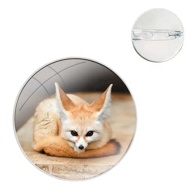 Glass Dome Brooches Badge Pins For Clothes Hat Shirt Lapel Bag Animal Fennec Fox