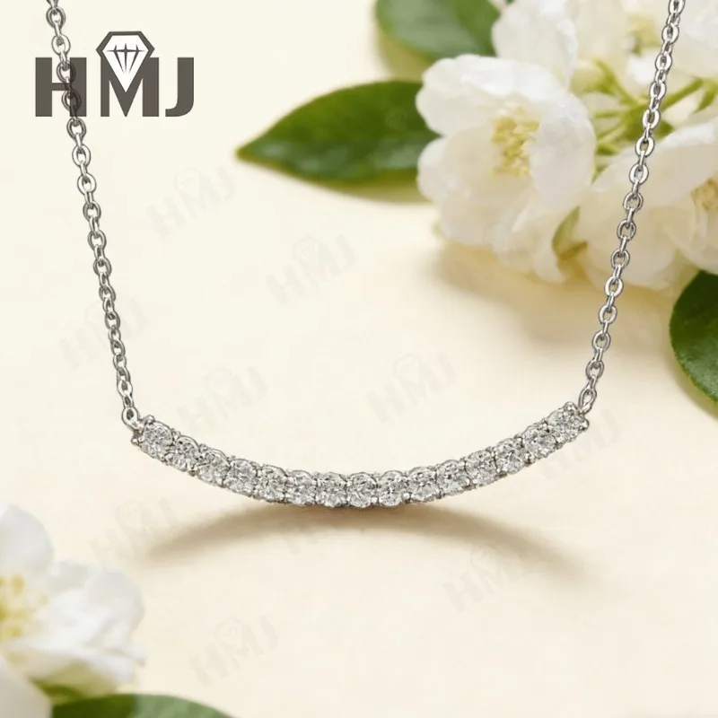 

Bar Necklace 0.9CT Round D Color/Black/Champagne/Vivid Blue Moissanite S925 Plated Chain for Anniversary Chrisrmas Gift Daily