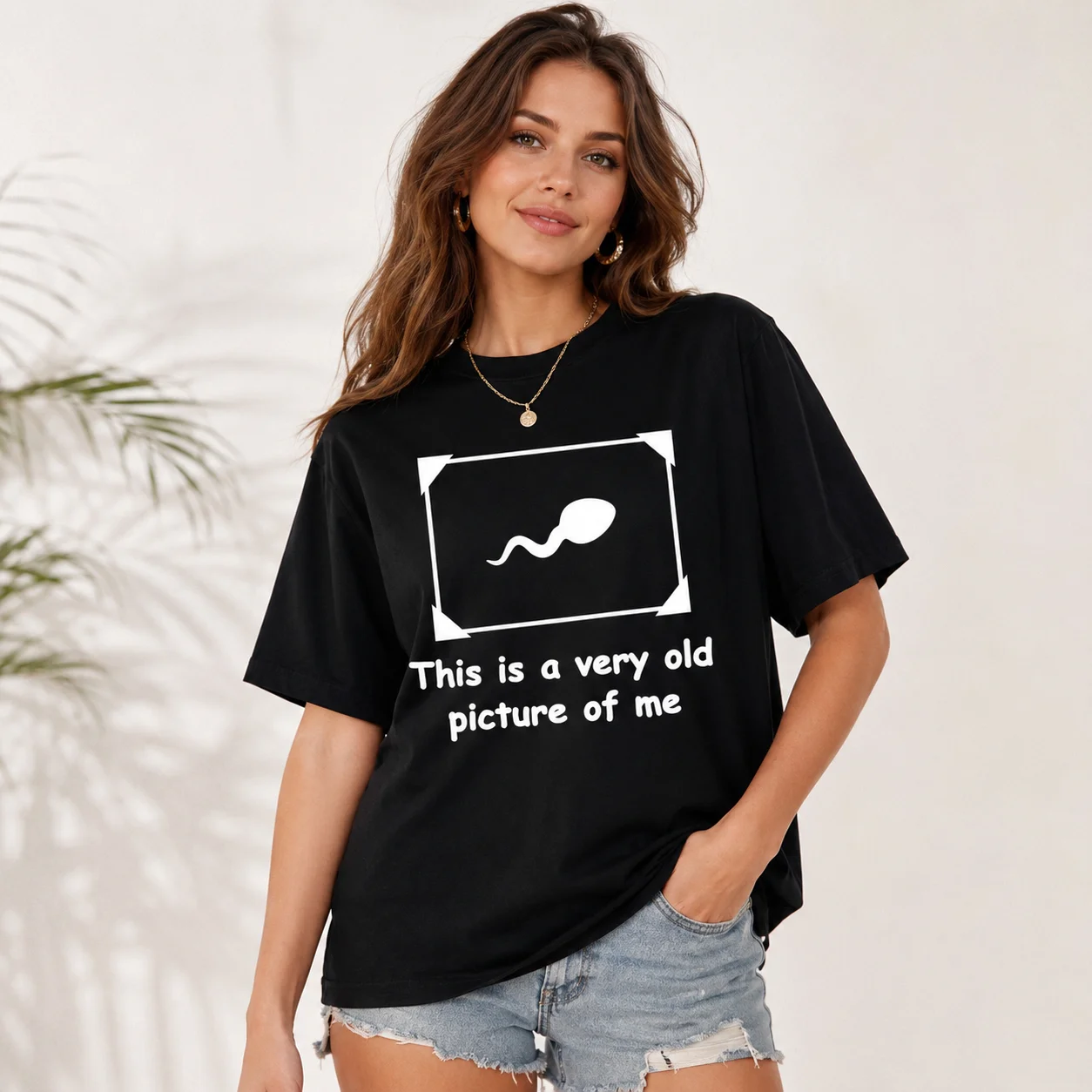 “This Is A Really Old Photo of Me” T-shirt — Funny Print T-shirt Cotton Women's T-shirt Crew Neck Short Sleeve Street Style