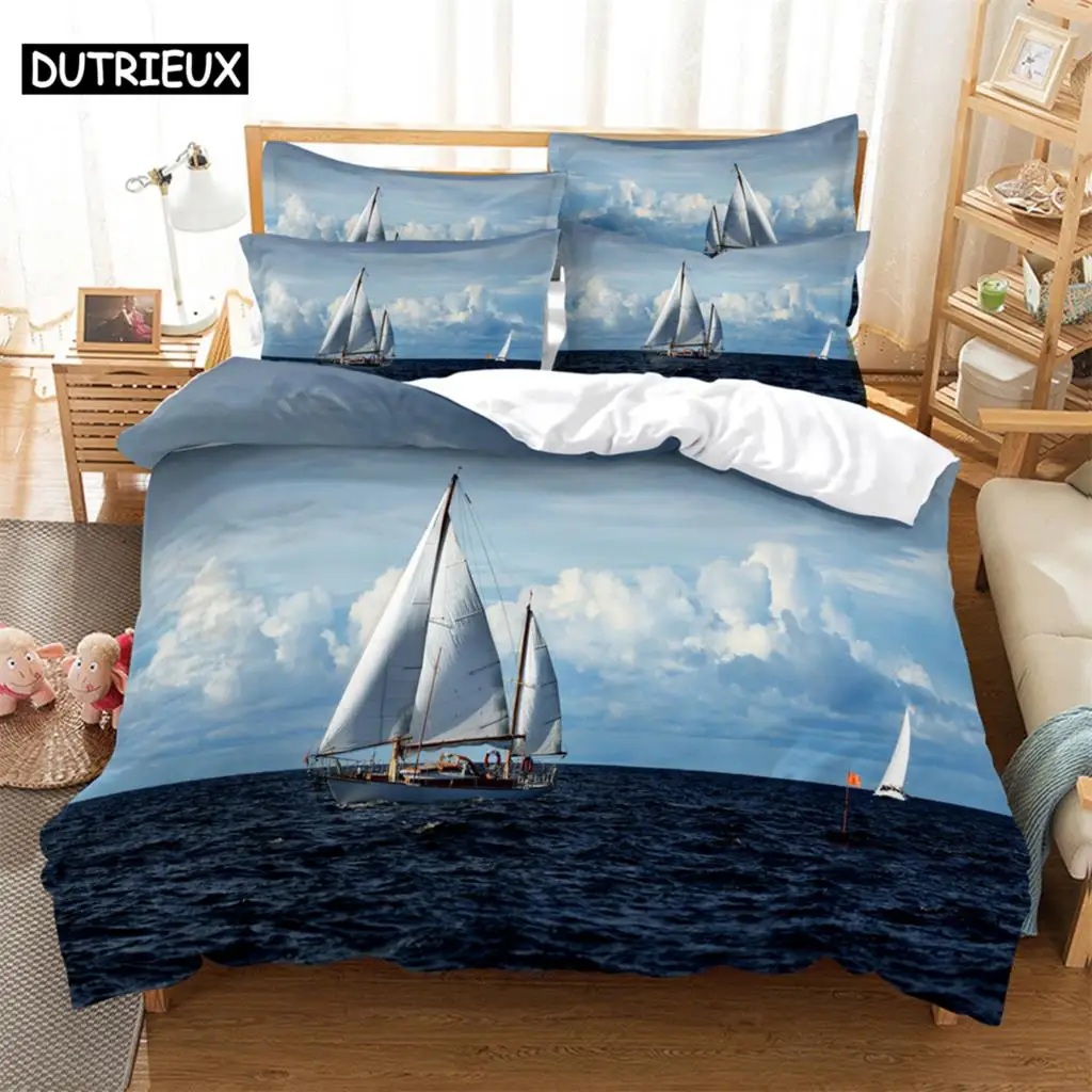 

3D Digital Printing Sailboat Bedding Duvet Cover Set, Fashion Design in Queen Size