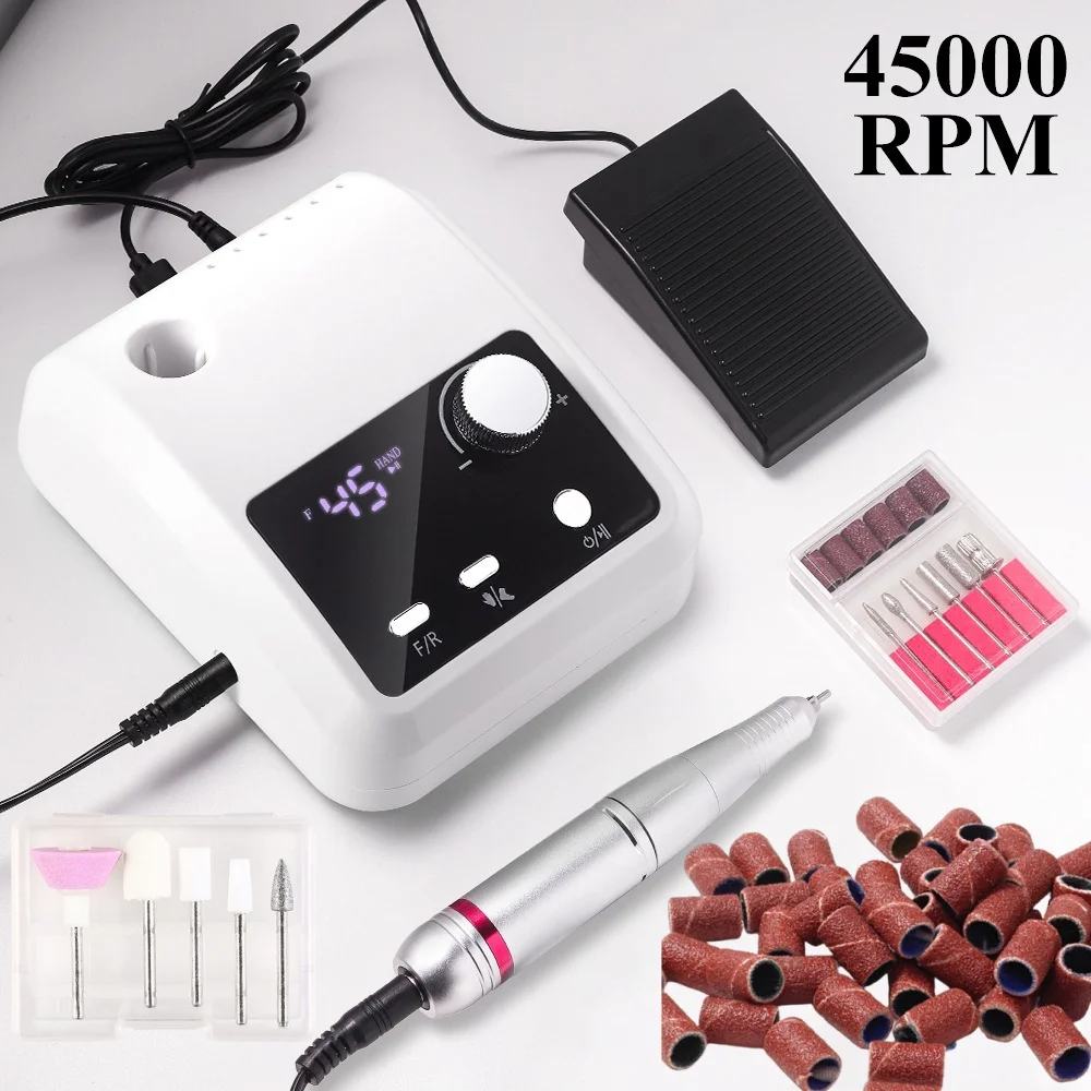 Máquina de manicura profesional de 45000 RPM con base, pantalla LCD grande, pulidora eléctrica de uñas, lijadora de uñas, herramienta de salón